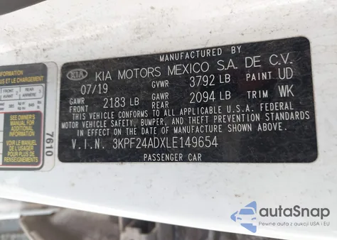 2020 Kia Forte Lxs из США, поврежденный, VIN 3KPF24ADXLE149654